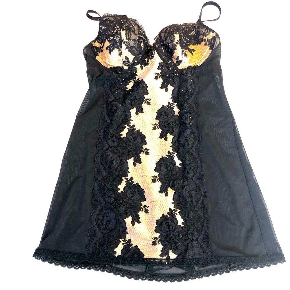 Victoria’s Secret Black Bustier slip with floral lace detail 34B
